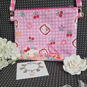 Hello Kitty Charm Bracelet & HK Cherry & Pink Gingham Charm Bag Set